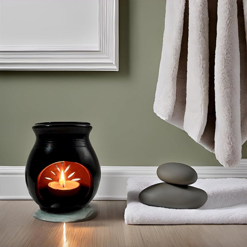 Vastuja Handmade Black Pottery Clay I Candle Diya Operated Aroma Camphor BurnerOil Diffuser ODOP Product I GI Certified I Big Size 1496 cm Ideal for Decoration Spa Temple Use oil diffuser - Image 2