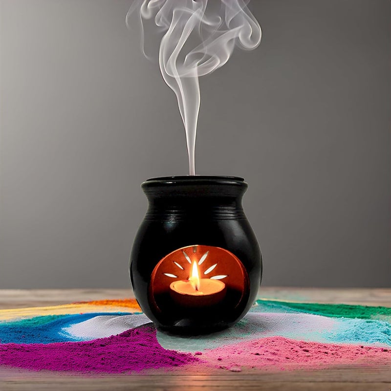 Vastuja Handmade Black Pottery Clay I Candle Diya Operated Aroma Camphor BurnerOil Diffuser ODOP Product I GI Certified I Big Size 1496 cm Ideal for Decoration Spa Temple Use oil diffuser - Image 3