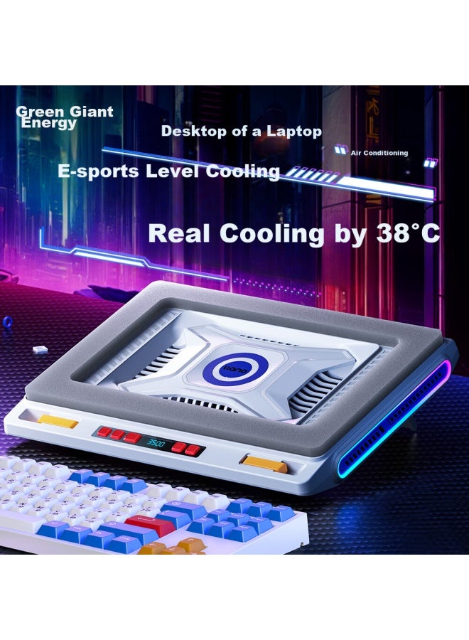 Llano Laptop Cooling Pad, Gaming Computer Stand Base, High Airflow, Suitable For Lenovo, Dell, Alienware, Lenovo Legion, Rog, Water-cooled V10, Gray And White, Rgb - Image 1