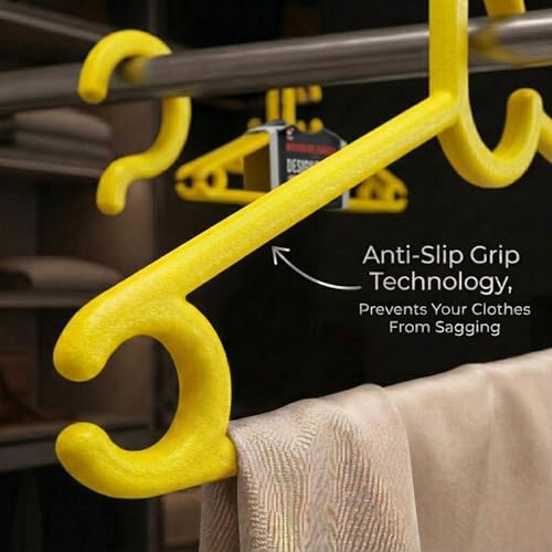 Mahaware Plastic Hangers for Clothes Hanging - Ideal Cloth Hangers for Clothes in Wardrobe | Almirah Organizer | Cloth Hanger Set of 6 | Yellow - Image 3