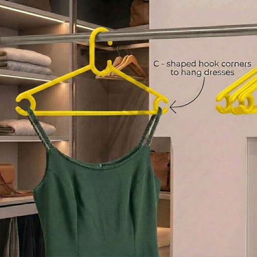 Mahaware Plastic Hangers for Clothes Hanging - Ideal Cloth Hangers for Clothes in Wardrobe | Almirah Organizer | Cloth Hanger Set of 6 | Yellow - Image 5