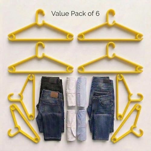Mahaware Plastic Hangers for Clothes Hanging - Ideal Cloth Hangers for Clothes in Wardrobe | Almirah Organizer | Cloth Hanger Set of 6 | Yellow - Image 4