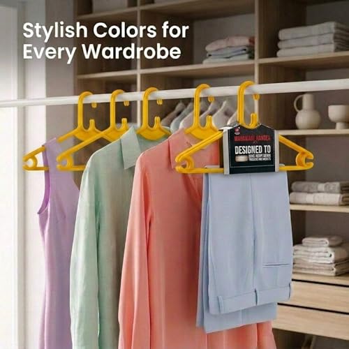 Mahaware Plastic Hangers for Clothes Hanging - Ideal Cloth Hangers for Clothes in Wardrobe | Almirah Organizer | Cloth Hanger Set of 6 | Yellow - Image 2