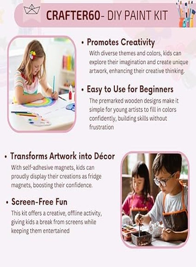 CRAFTER60 مجموعة الرسم الخشبي CRAFTER60 للأطفال من عمر 5 سنوات فما فوق - مجموعة فنية وحرفية مع ألوان وفرش وقصاصات - لعبة تعليمية إبداعية (فواكه) - Image 3