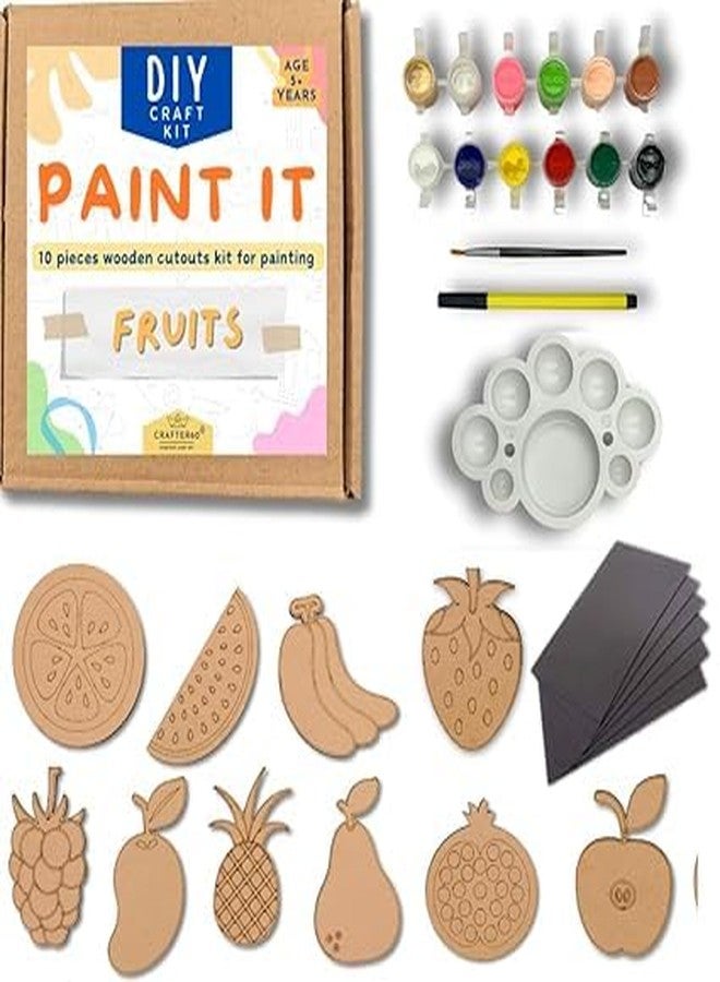 CRAFTER60 مجموعة الرسم الخشبي CRAFTER60 للأطفال من عمر 5 سنوات فما فوق - مجموعة فنية وحرفية مع ألوان وفرش وقصاصات - لعبة تعليمية إبداعية (فواكه) - Image 1