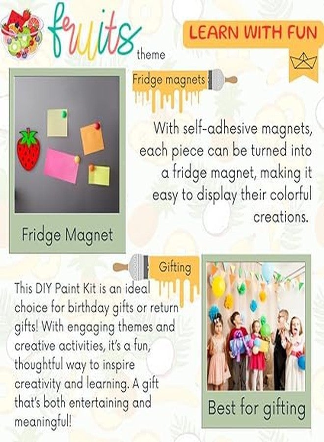 CRAFTER60 مجموعة الرسم الخشبي CRAFTER60 للأطفال من عمر 5 سنوات فما فوق - مجموعة فنية وحرفية مع ألوان وفرش وقصاصات - لعبة تعليمية إبداعية (فواكه) - Image 4