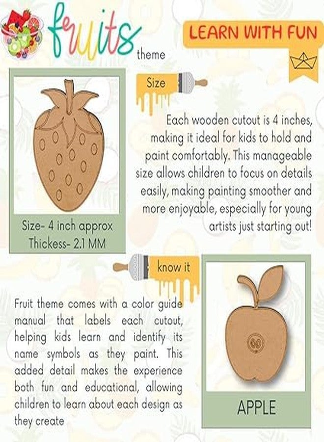 CRAFTER60 مجموعة الرسم الخشبي CRAFTER60 للأطفال من عمر 5 سنوات فما فوق - مجموعة فنية وحرفية مع ألوان وفرش وقصاصات - لعبة تعليمية إبداعية (فواكه) - Image 5