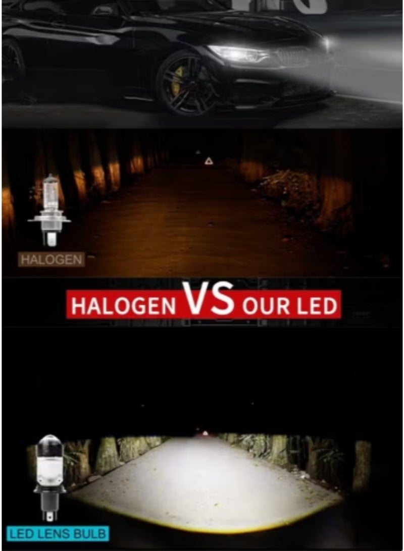 المقاس الكلي مصابيح أمامية LED نوع H4 بعدسة، درجة لون 6500 كيلفن، سطوع فائق 30000 لومن ضوء أبيض، إضاءة عالية ومنخفضة، تركيب مباشر بدون تعديل، جهد 12-80 فولت، مناسبة للسيارات والدراجات النارية والشاحنات - قطعتان - Image 4