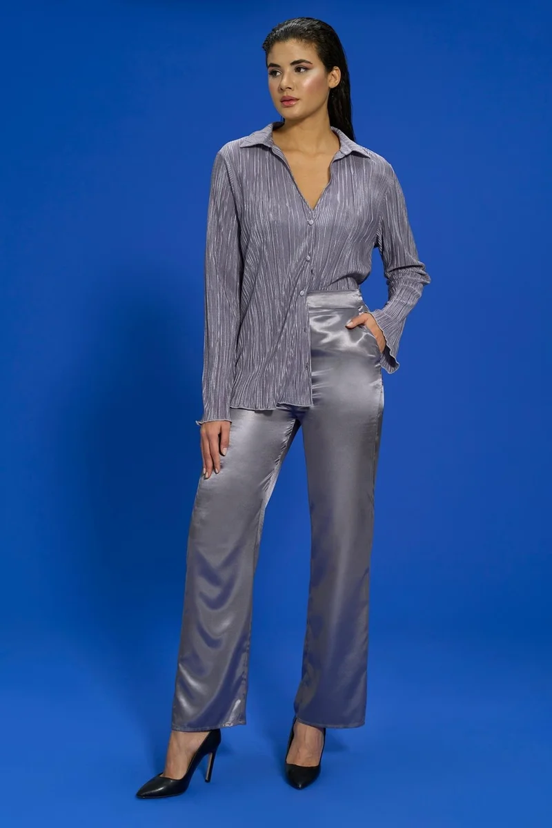 for you in&out 6-Piece Pleated Gray Bustier Pajama Set S27569