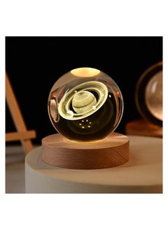 NNEWVANTE 3DSolar System Crystal Ball Night Light for Kids Glass Ball Night Lamp with Wood Base Fantasy Decor Crsytal Ball Gifts LED Galaxy Planet NightLights Brithday Gifts for Boys Girls (Saturn)  - Image 1