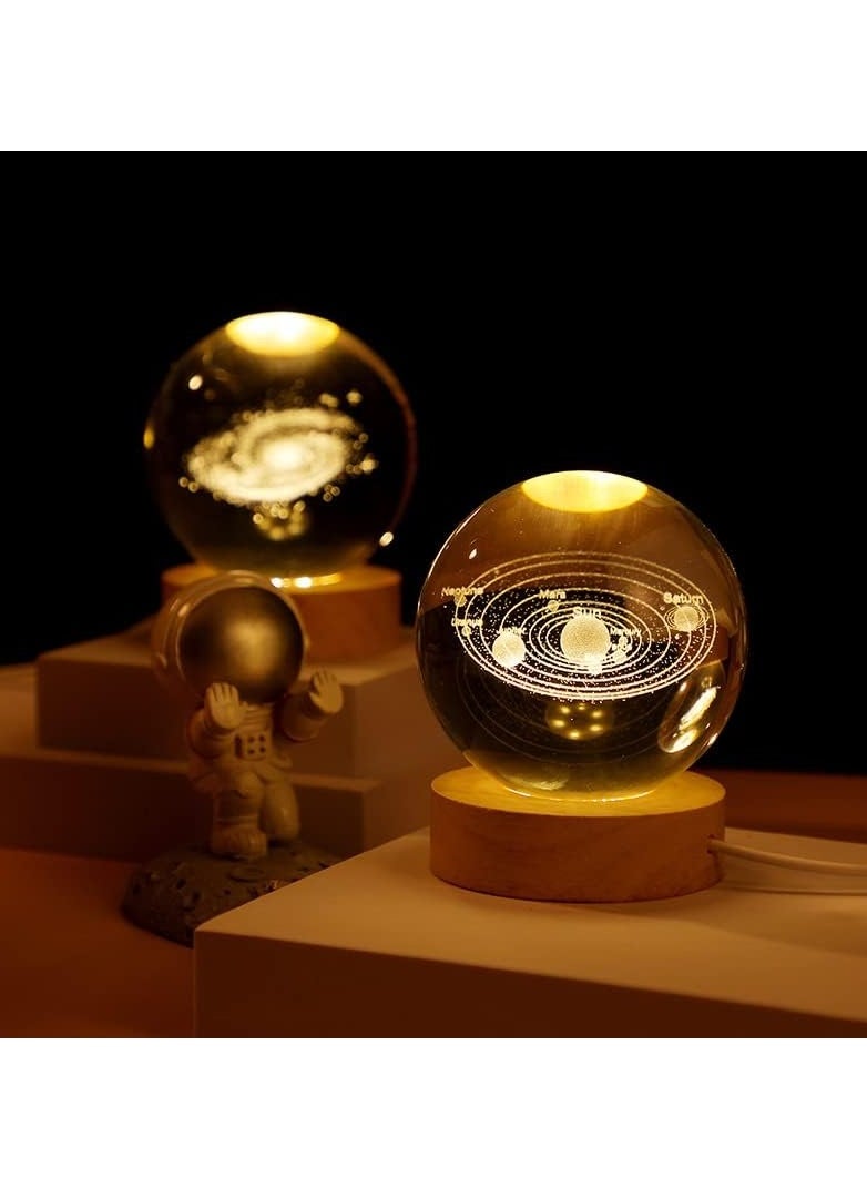 NNEWVANTE 3DSolar System Crystal Ball Night Light for Kids Glass Ball Night Lamp with Wood Base Fantasy Decor Crsytal Ball Gifts LED Galaxy Planet NightLights Brithday Gifts for Boys Girls (Saturn)  - Image 4