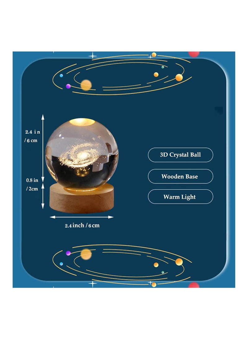 NNEWVANTE 3DSolar System Crystal Ball Night Light for Kids Glass Ball Night Lamp with Wood Base Fantasy Decor Crsytal Ball Gifts LED Galaxy Planet NightLights Brithday Gifts for Boys Girls (Saturn)  - Image 2