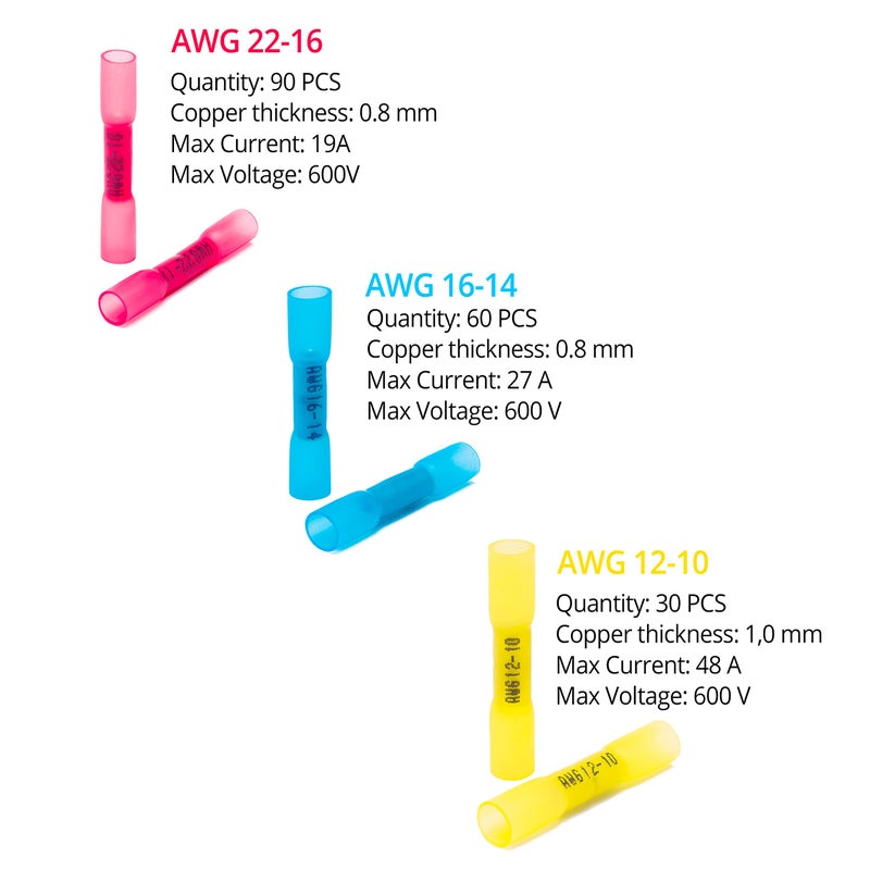 Wirefy 180 PCS Heat Shrink Butt Connectors Kit - Marine Grade Wire Butt Splice Connectors - Electrical, Waterproof - 22-10 AWG | Heat Shrink Wire Connectors Kit | Wire Connectors Heat Shrink - Image 2