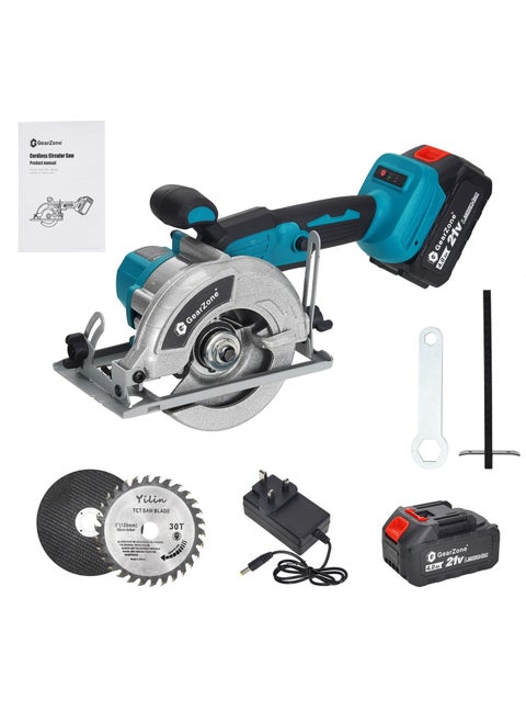 GearZone Cordless Circular Saw, 1200W 4.0Ah 6500RMP with 2 Batteries and 2 Saw Blades, Manul Guide, Max Cutting Depth 32mm