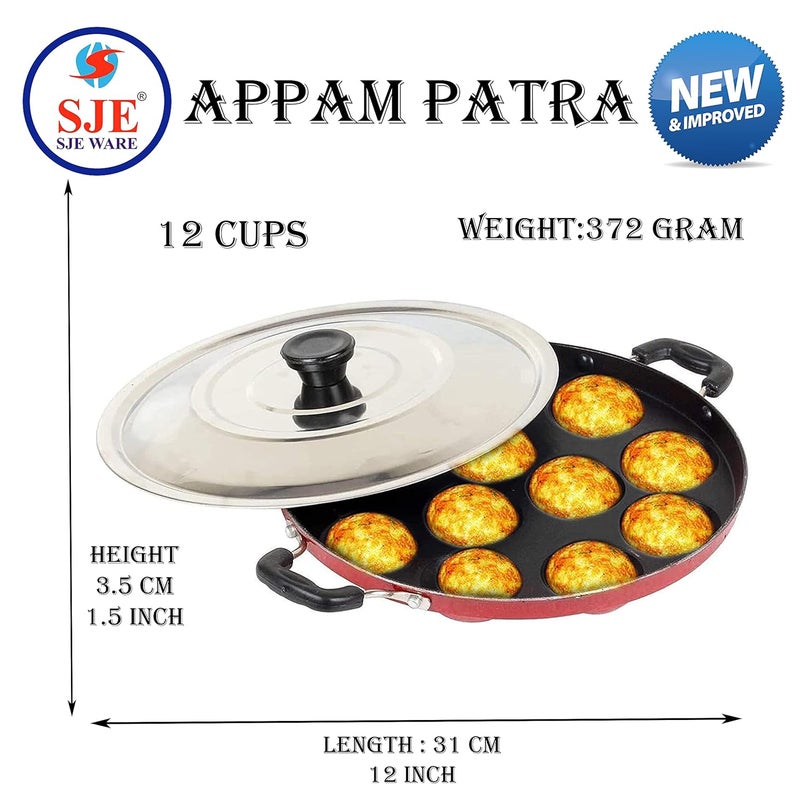 SJE WARE Sjeware Non Stick Appam Patra 12 Cavity with Stainless Steel Lid and Silicon Brush - Image 4