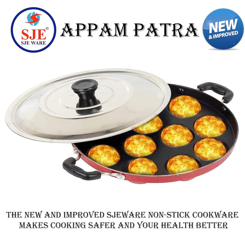 SJE WARE Sjeware Non Stick Appam Patra 12 Cavity with Stainless Steel Lid and Silicon Brush - Image 2