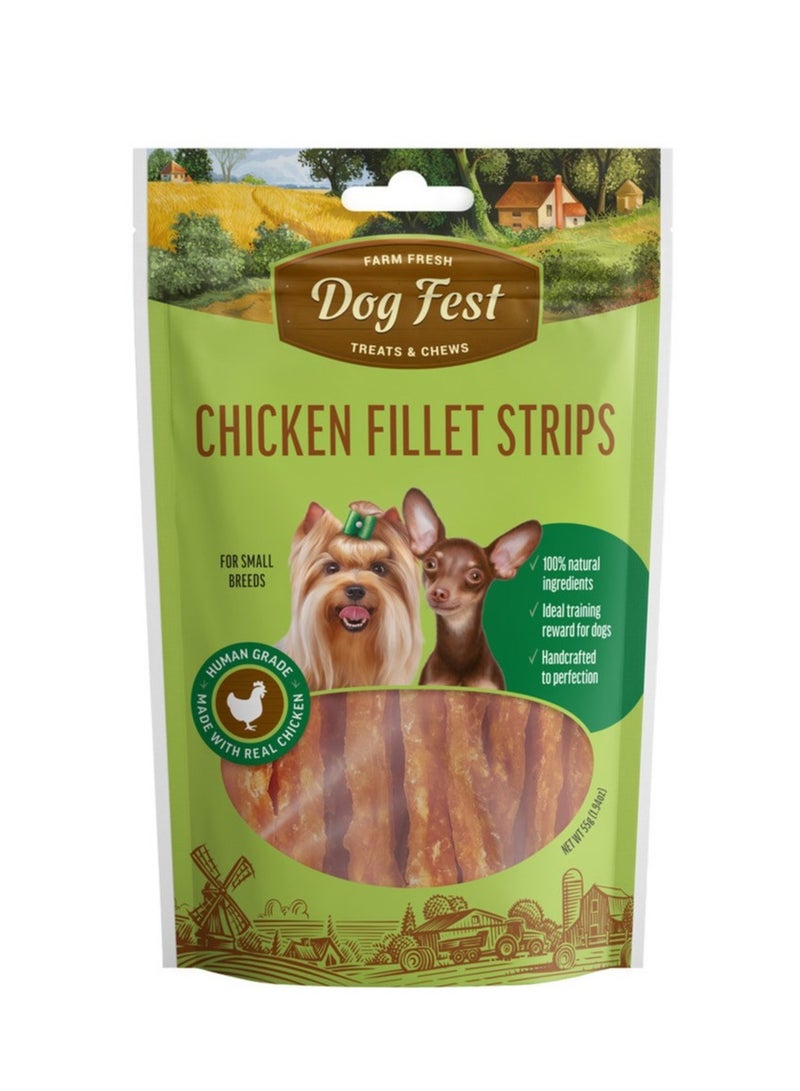 Dog fest Treats - Chicken Fillet Strips Natural Dog Treat for small breed dogs(55g) - Image 1