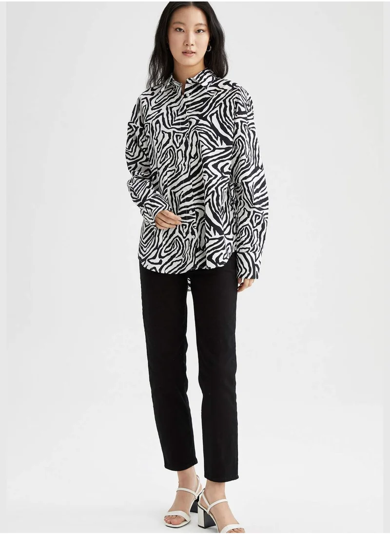 DeFacto Oversize Fit Long Sleeve Zebra Print Shirt