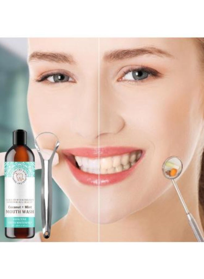 GuruNanda Healthy Gums Coconut + Mint Mouthwash 100ml With Stainless Steel Tongue Cleaner – Teeth Whitening - Image 3