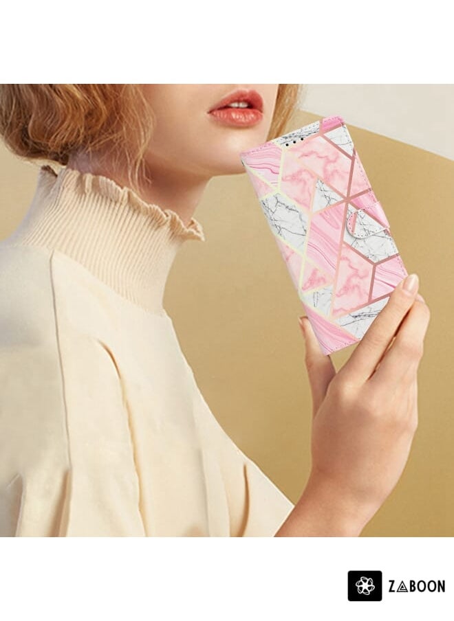 Green Tiger - For Motorola Moto G7 Power Colored Drawing Leather Phone Case(Pink Marble) - Image 1