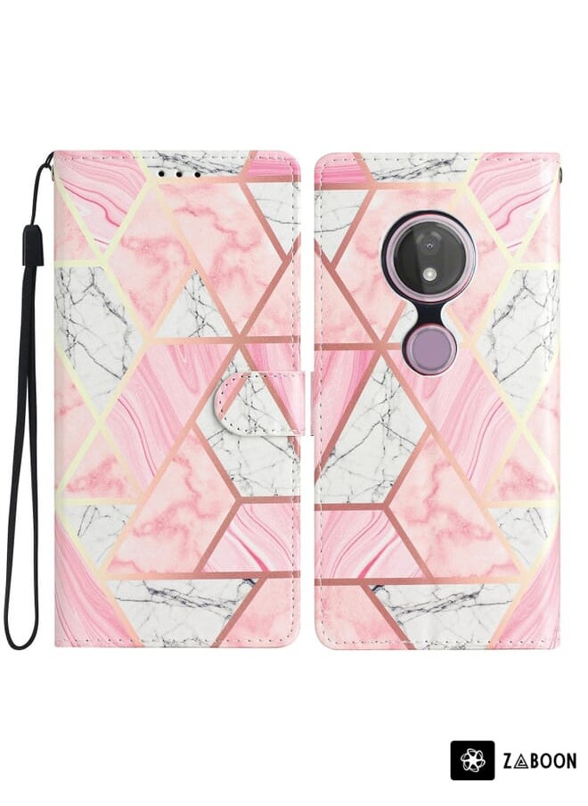 Green Tiger - For Motorola Moto G7 Power Colored Drawing Leather Phone Case(Pink Marble) - Image 1