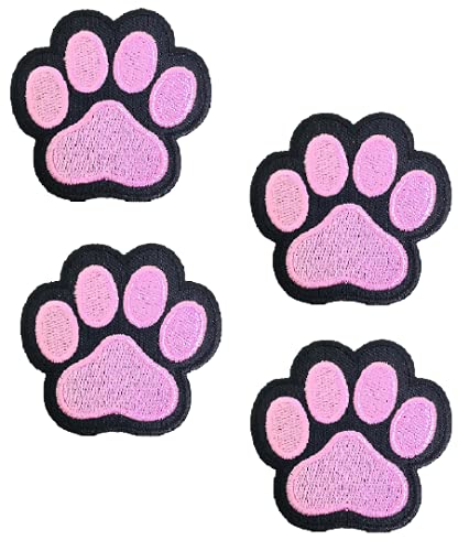 XOmise XOmise Set of 4 pcs Black  Pink Cat Paw Dog Paw Embroidered Patches Sew On Iron On Biker Jackets Shirts Jeans Hats Backpacks