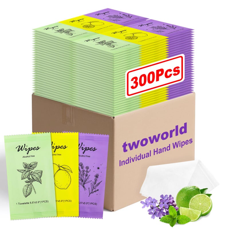 Twoworld Individual Hand Wipes Wet Wipes Travel SizeWet Wipes Individually Wrapped Bulk Cleansing Travel Size Wipes for Wedding Travel Restaurant Barbecue 300 - Image 2