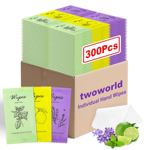 Twoworld Individual Hand Wipes Wet Wipes Travel SizeWet Wipes Individually Wrapped Bulk Cleansing Travel Size Wipes for Wedding Travel Restaurant Barbecue 300 - Image 1