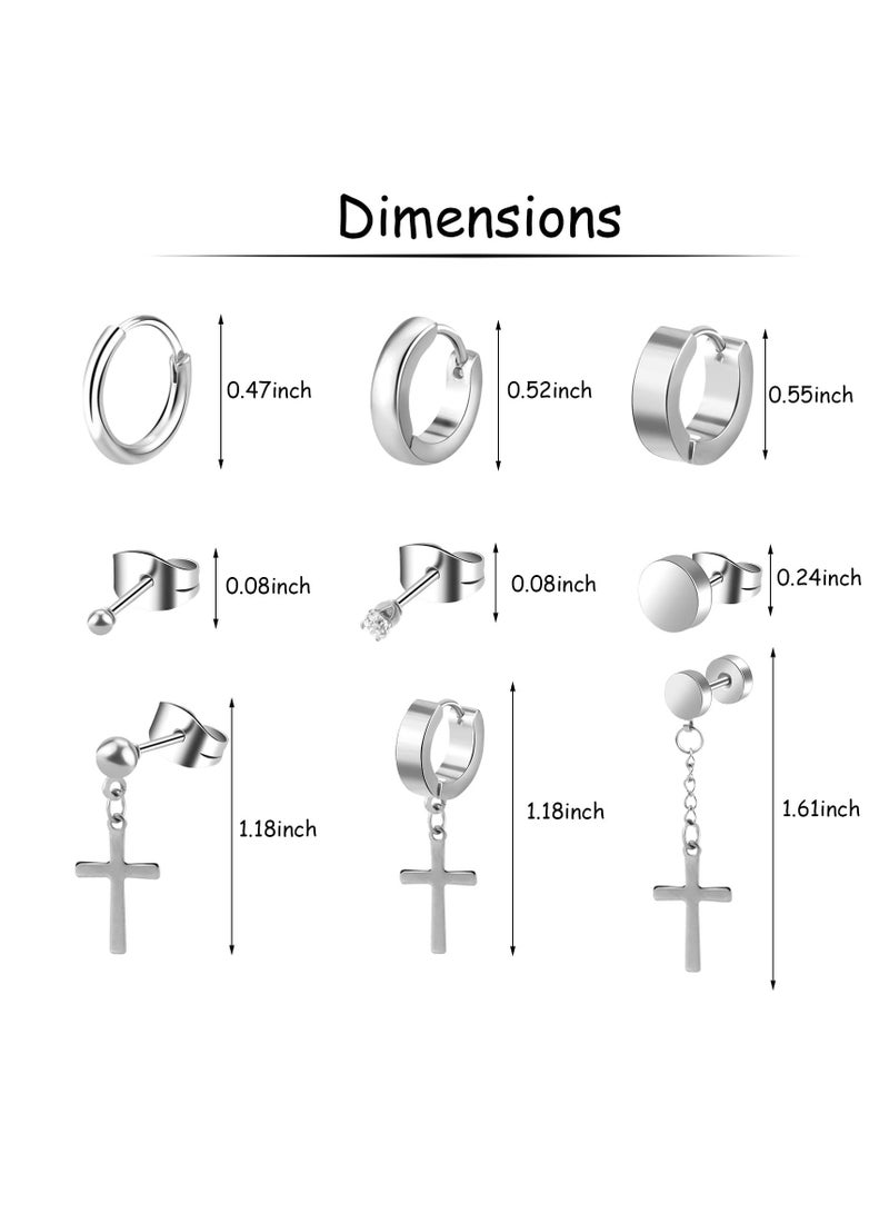 SYOSI Earrings for Men Black Stud Earrings Mens Earrings Stainless Steel Black Earrings for Men, Women, Unisex Jewelry Piercing Hoops and Cross Earrings Set - Image 3