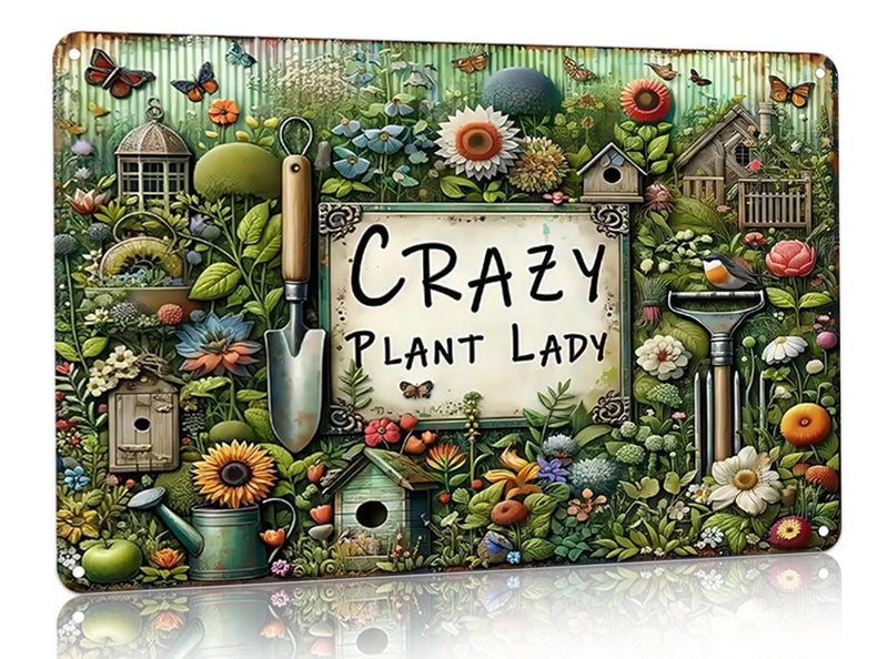 Bestylez Garden Gifts Vintage Gardening Signs Crazy Plant Lady Tin Sign for Home Garden Greenhouse Living Room Bedroom Yard Outdoor Decor 8X12 Inch (3359) - Image 1