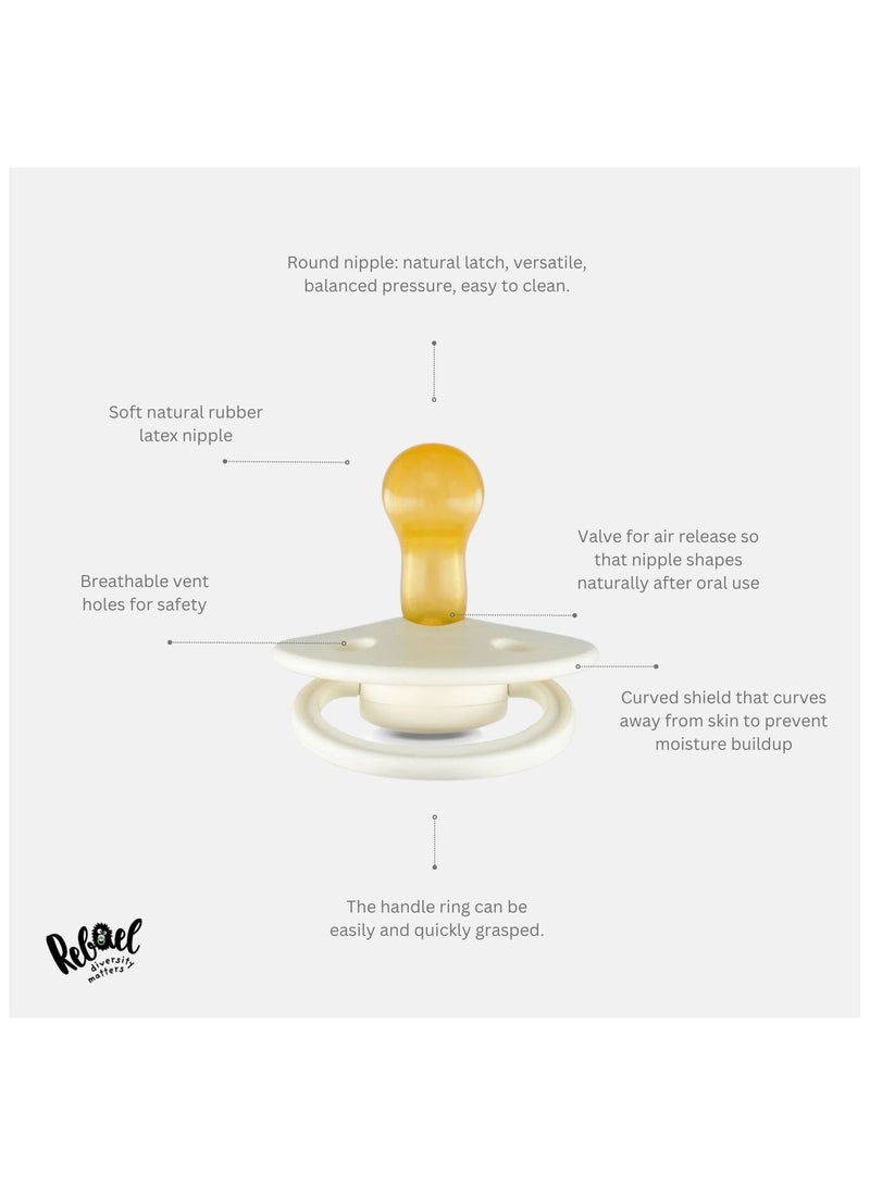 Rebael Fashion Natural Rubber Round Pacifier Size 1 - Baby 0-6M (2-pack) - ColdPearlyLion/DustyPearlyElephant - Image 4