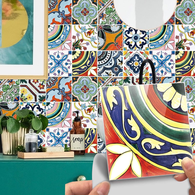 Easy Apply Just Peel and Stick Bohemian Moroccan Tile Decals 6X6PC Multi