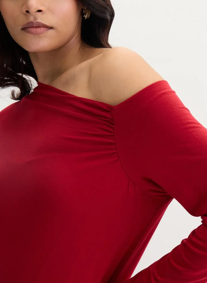 Femmella  Deep Red Knit One Shoulder Top for Women | Best Price UAE
