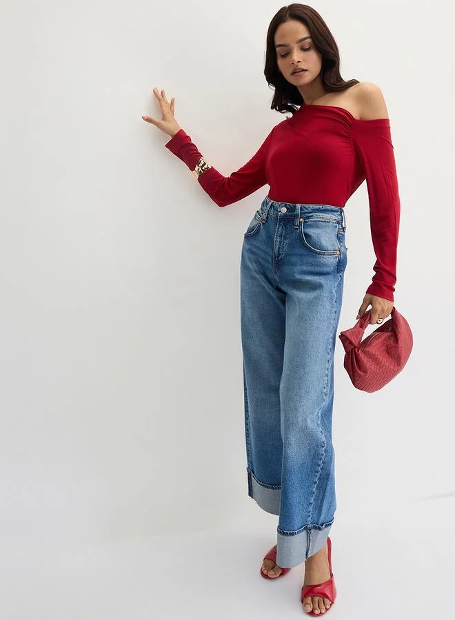 Femmella  Deep Red Knit One Shoulder Top for Women | Best Price UAE