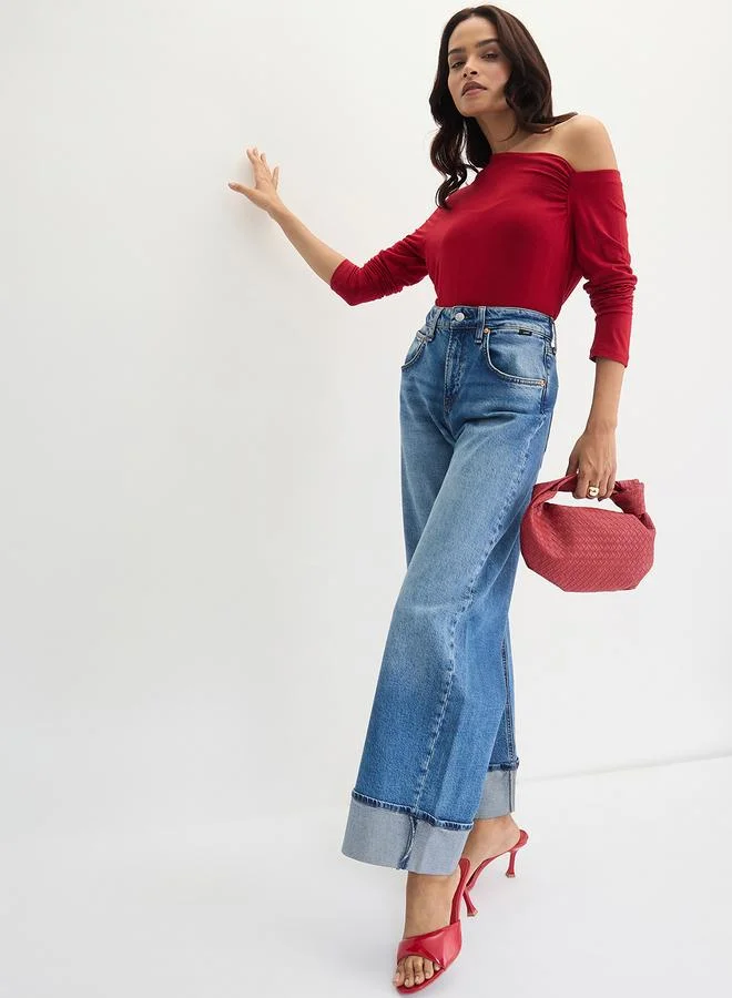 Femmella  Deep Red Knit One Shoulder Top for Women | Best Price UAE