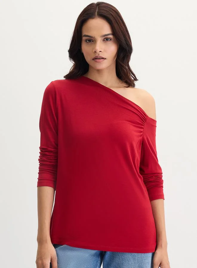 Femmella  Deep Red Knit One Shoulder Top for Women | Best Price UAE