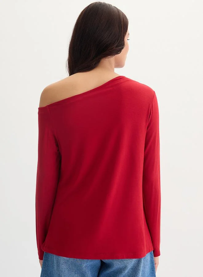 Femmella  Deep Red Knit One Shoulder Top for Women | Best Price UAE