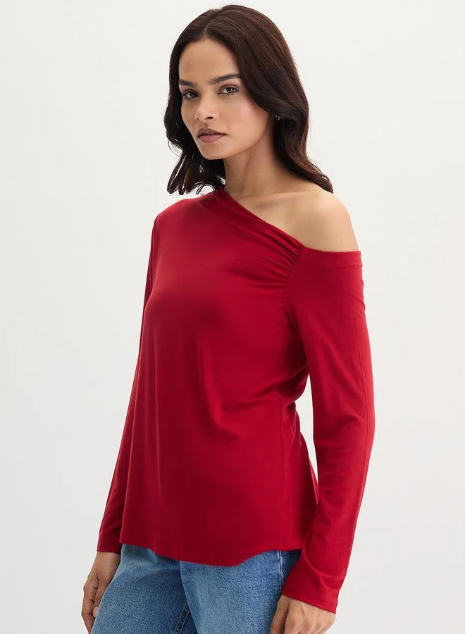 Femmella  Deep Red Knit One Shoulder Top for Women | Best Price UAE