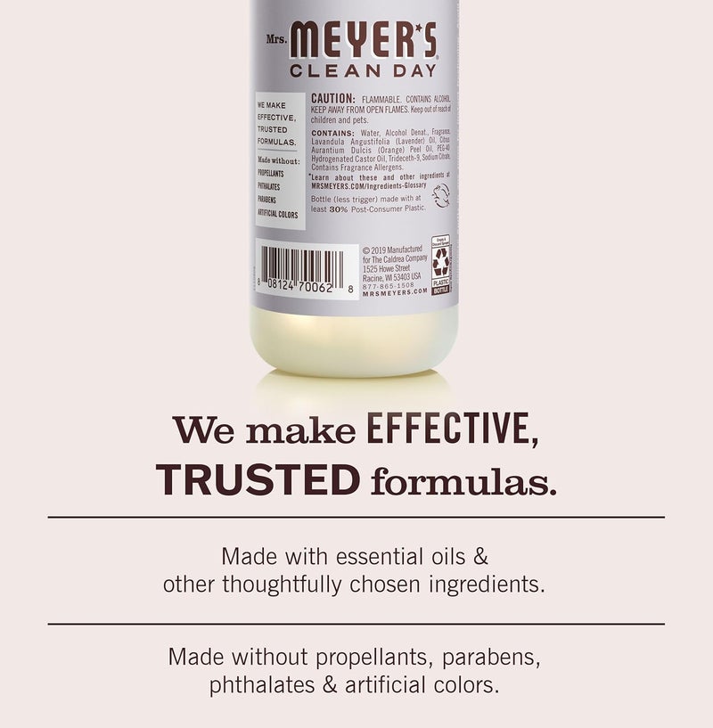 Mrs. Meyer's CLEAN DAY Room and Air Freshener Spray, Non-Aerosol Spray Bottle Infused with Essential Oils, Lavender, 8 Fl. Oz (Pack of 3) - Image 4