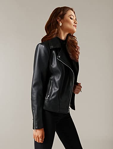 Athlemo Womens Faux Leather Motorcycle Jackets Classical Black PU Slim Short Biker Coats - Image 3
