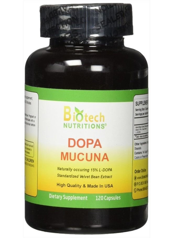 Biotech Nutritions - Dopa Mucuna 15% L-Dopa (Mucuna pruriens) 120 Vege Capsules Made in USA - Image 1