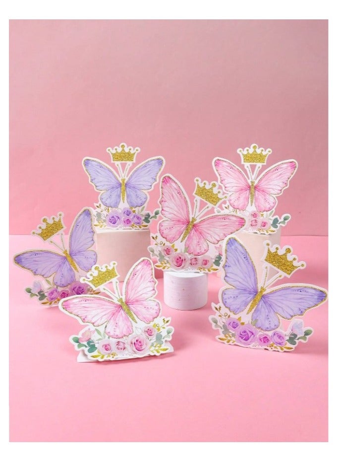 6 pieces party table decorations with pink and purple butterfly design for girl’s birthday party, baby shower party - Image 1