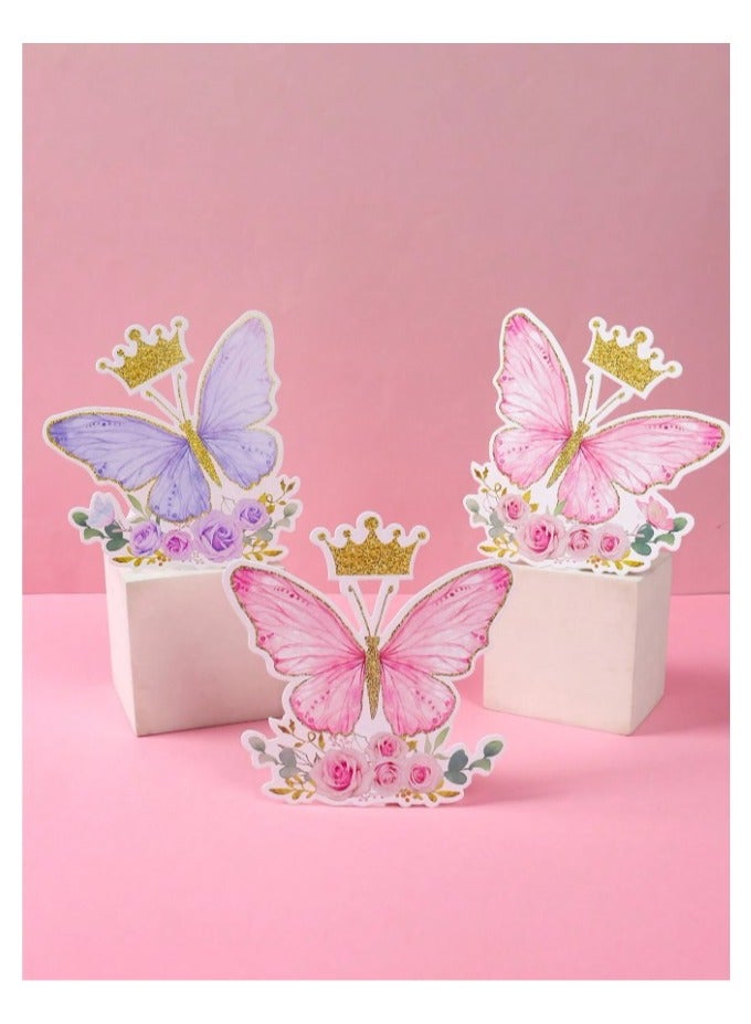 6 pieces party table decorations with pink and purple butterfly design for girl’s birthday party, baby shower party - Image 3