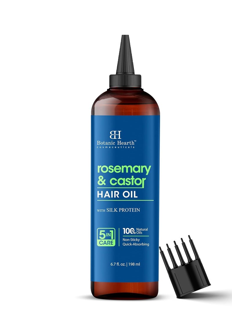 Botanic Hearth Botanic Hearth Rosemary & Castor Hair Oil (6.7 fl oz) | Nourishing and Strengthening Hair Treatment for Thicker, Healthier-Looking Hair | Paraben Free | Suitable for All Hair Types  - Image 1