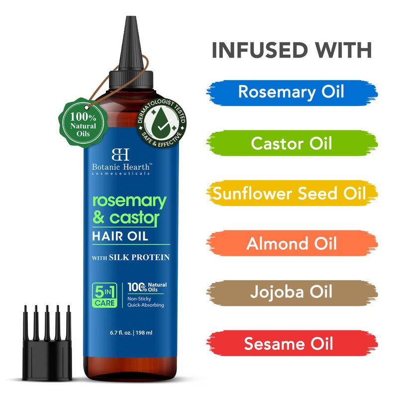 Botanic Hearth Rosemary & Castor Hair Oil (6.7 Fl Oz) |Nourishing and Strengthening Hair Treatment for Thicker, Healthier|Looking Hair | Paraben Free | Suitable for All Hair Types - Image 2