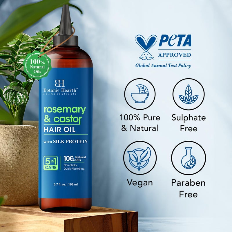 Botanic Hearth Rosemary & Castor Hair Oil (6.7 Fl Oz) |Nourishing and Strengthening Hair Treatment for Thicker, Healthier|Looking Hair | Paraben Free | Suitable for All Hair Types - Image 4
