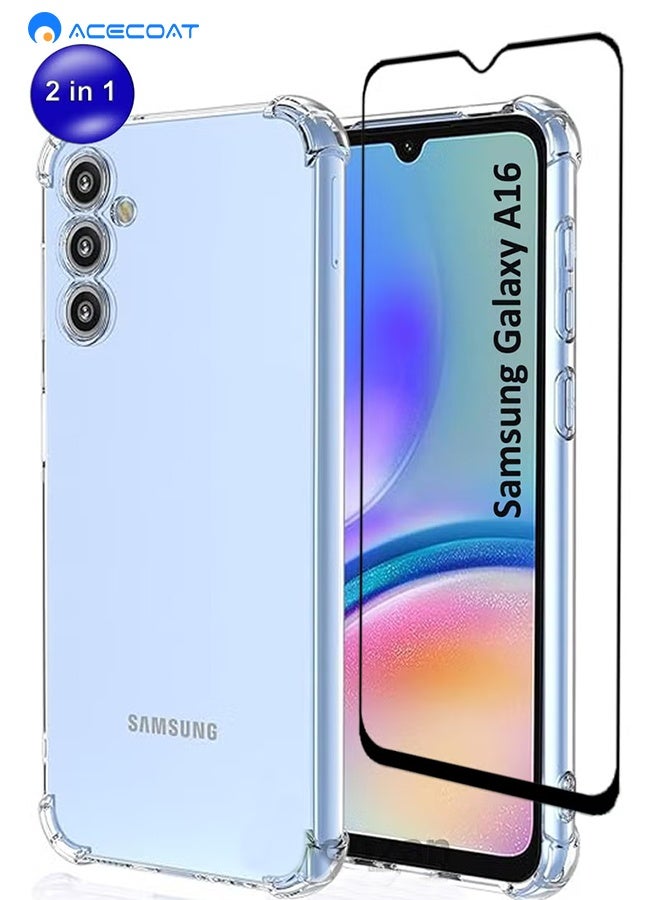 ACECOAT 2-In-1 Clear Case For Samsung Galaxy A16 5g With 1 Pack Tempered Glass Screen Protector And Ultra Clear Shockproof Case, Thin Slim Phone Cover Hard Back [Anti-Scratch] [Non-Yellowing]-Clear - Image 1