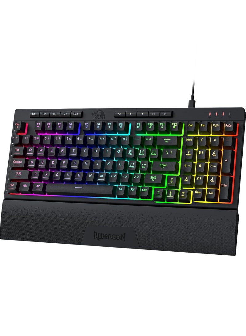 ريدراجون لوحة مفاتيح الألعاب Redragon K515 شيفا RGB، لوحة مفاتيح بملمس ميكانيكي مكونة من 98 مفتاح مع مفتاح خطي، مفاتيح ماكرو ووسائط متعددة مدمجة، مسند معصم قابل للإزالة، مدعوم بالبرمجيات - أسود - Image 1