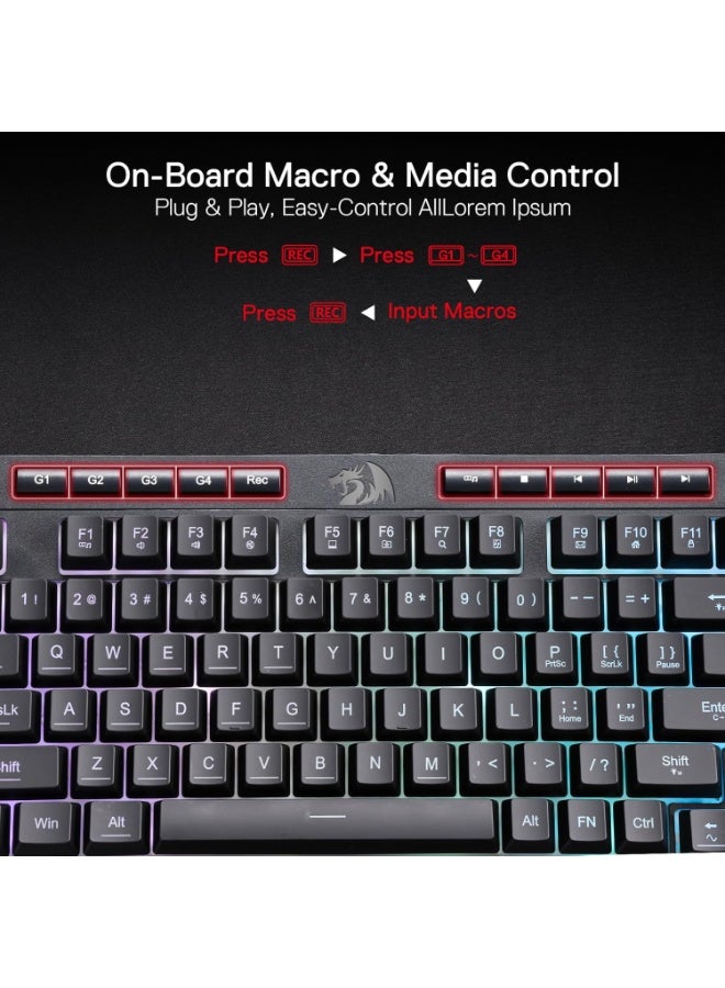 ريدراجون لوحة مفاتيح الألعاب Redragon K515 شيفا RGB، لوحة مفاتيح بملمس ميكانيكي مكونة من 98 مفتاح مع مفتاح خطي، مفاتيح ماكرو ووسائط متعددة مدمجة، مسند معصم قابل للإزالة، مدعوم بالبرمجيات - أسود - Image 3