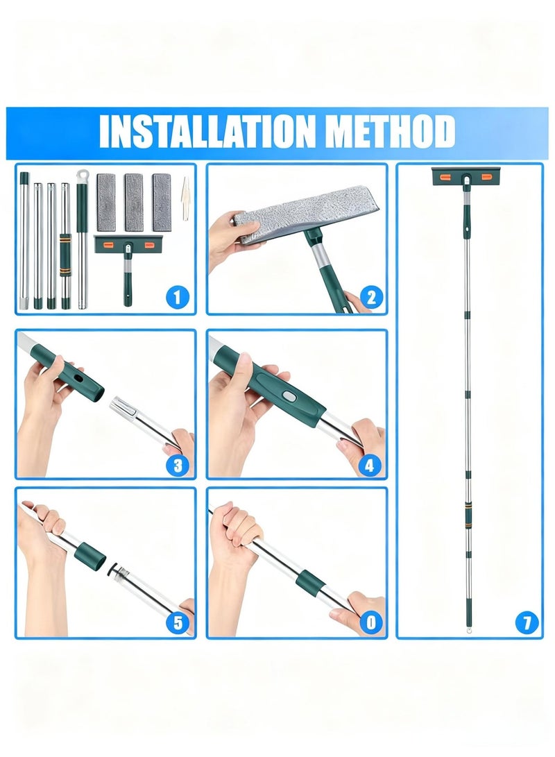 مجموعة تنظيف نوافذ احترافية قابلة للتمديد (210 سم) | ممسحة متعددة الاستخدامات برأس متحرك لجميع الأسطح الزجاجية - Image 5